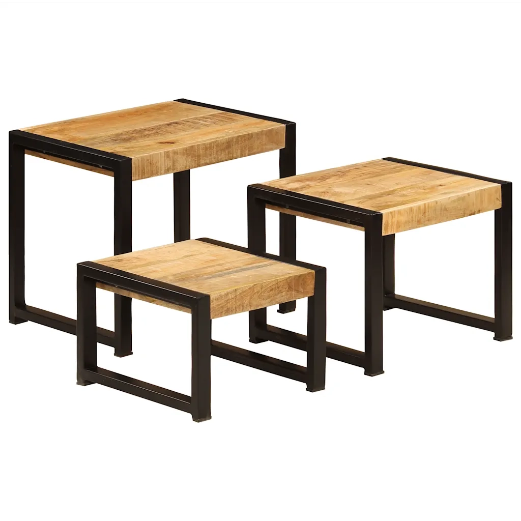 Tavolini Impilabili 3 pz | Tavolo laterale in Legno Massello di Mango