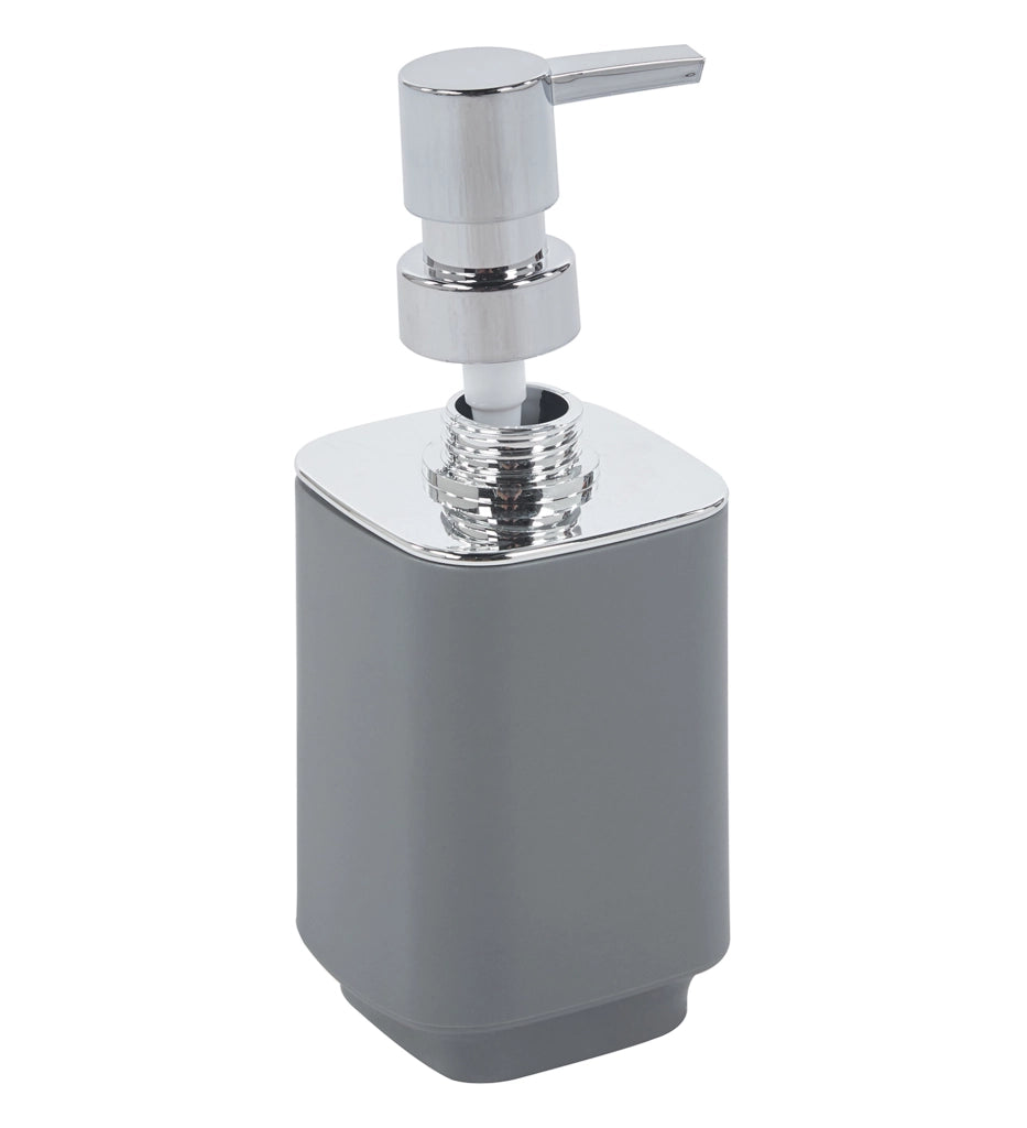 Set Completo Accessori Bagno 6 Pezzi Design Moderno In Plastica Resistente Con Finiture Lucide Incluso Cestino Pattumiera,Dispenser Sapone, PortaSaponetta, Porta Spazzolini, Portascopino - Grigio