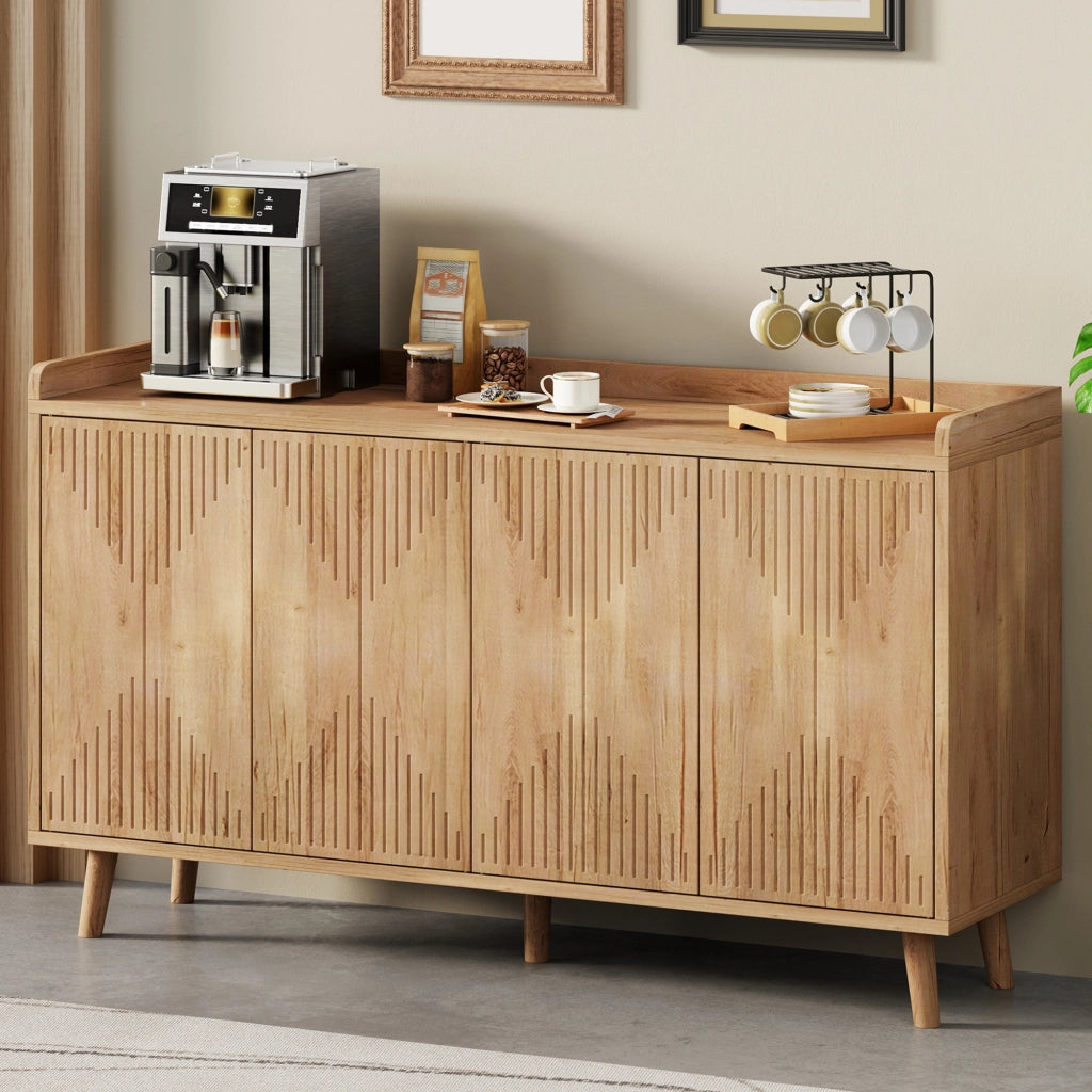 Credenza da cucina a 4 ante con ripiani regolabili, 140 x 40 x 84 cm, finitura naturale