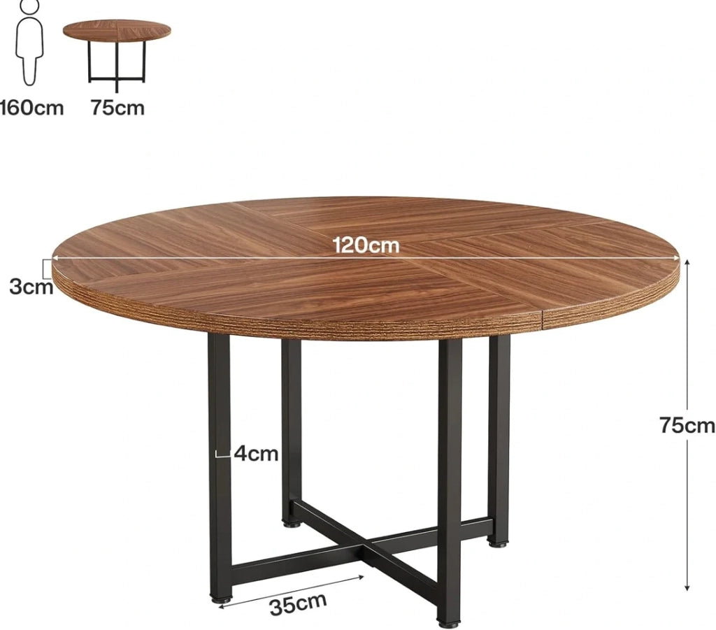 Tavolo da pranzo rotondo industriale 120 cm in metallo e legno; nero e marrone