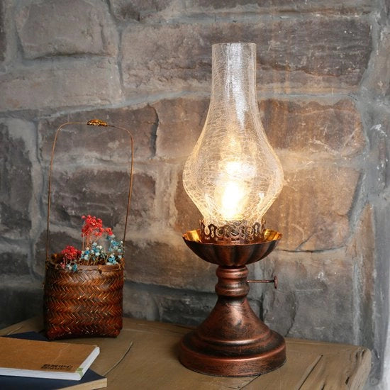 Lampada da Tavolo Industriale – Stile Rurale, Copertura in Vetro, Lampada Inclusa – Ideale per Camera da Letto e Comodino