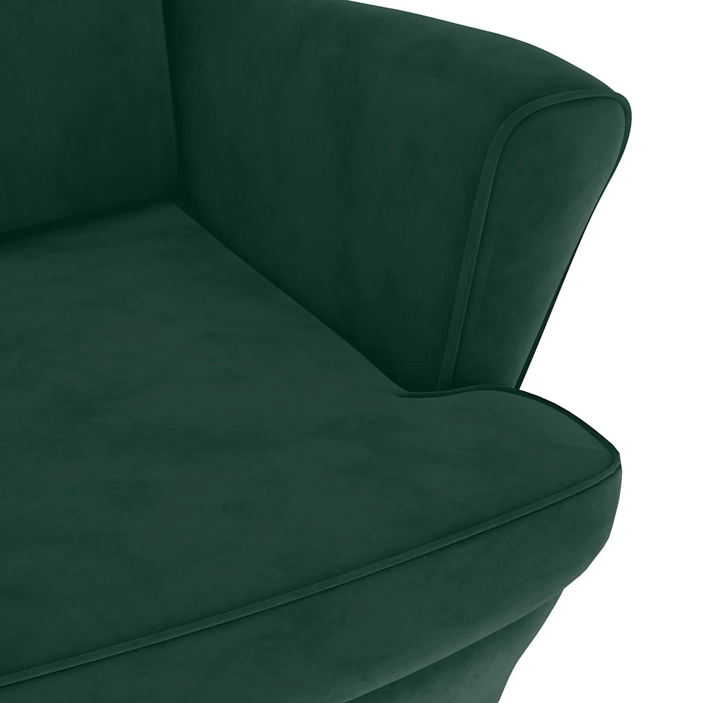 Poltrona | Sedia Relax Schienale ad Ala con Poggiapiedi Verde Scuro Velluto
