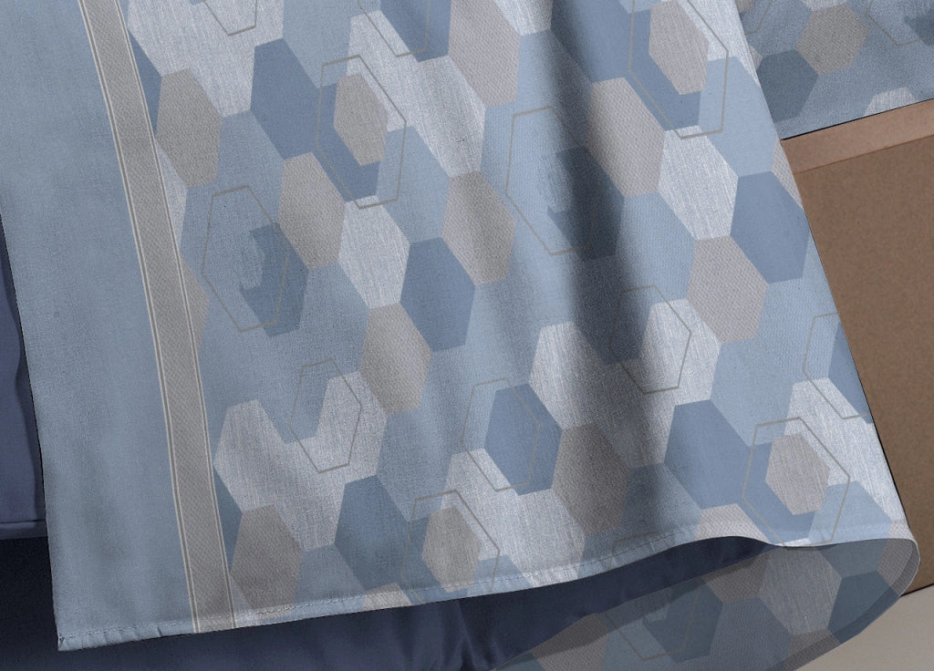Completo Lenzuola Letto Calda Flanella 100% Cotone Disegno Bologna - Piazza E Mezza - Blu