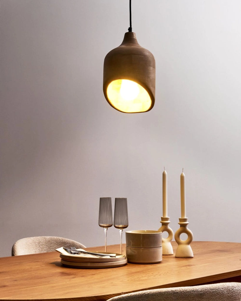 Lampadario di forma rotonda in legno di mango chiaro paralume regolabile appeso lampada da soffitto