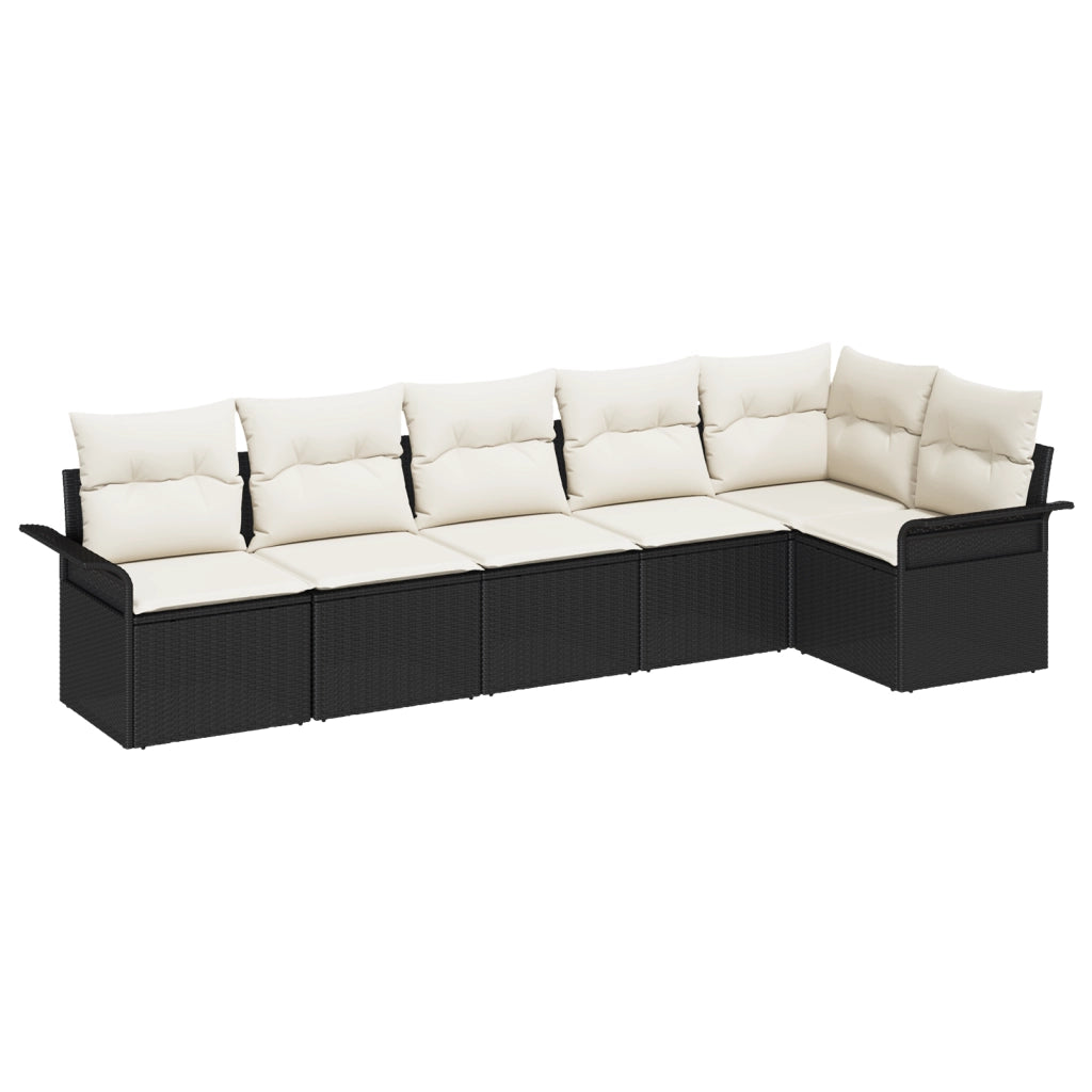 Set di Divano da Giardino 6 Pezzi con Cuscini Nero Rattan