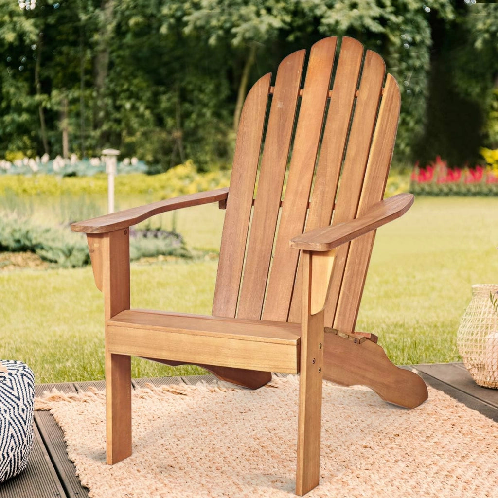 Adirondack Chair in Legno Massello da Esterno, Sedia a Sdraio Prendisole da Spiaggia, Ideale per Cortile, Giardino e Balcone, 69 x 88 x 103 cm (naturale)