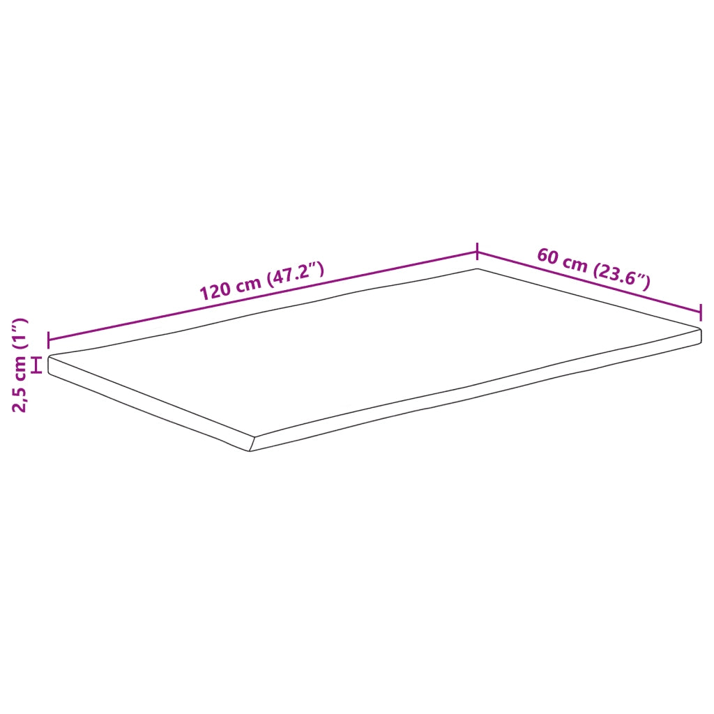 Piano Tavolo Bordi Vivi 120x60x2,5 cm Legno di Mango Grezzo 370672