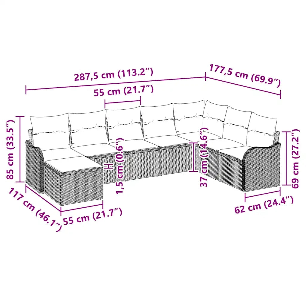 Set Divano da Giardino 9 pcs Nero polyrattan 3345827