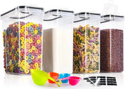 Set di 4 contenitori di stoccaggio, 4 litri, contenitore a chiusura ermetica in plastica con coperchio, contenitori di stoccaggio per pasta, muesli, riso, farina e per cibo per animali domestici, riutilizzabile