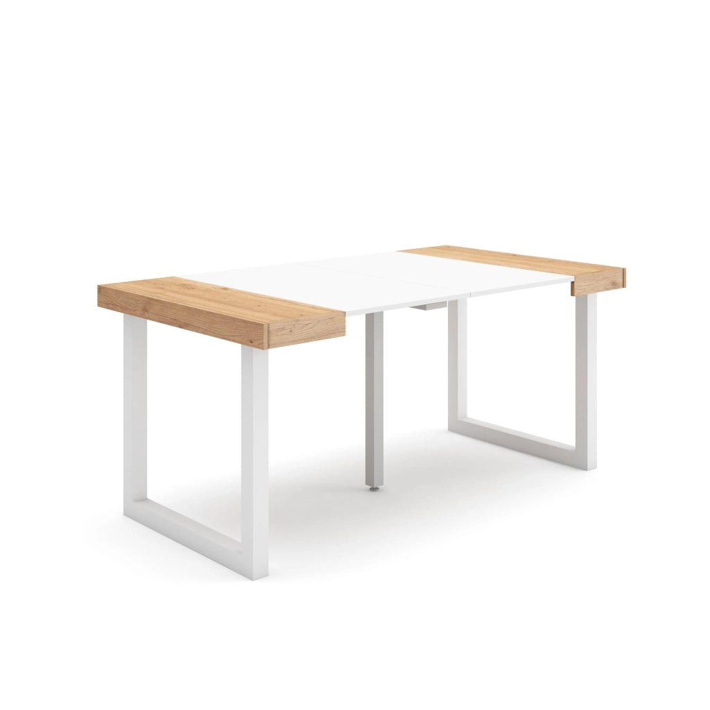 Consolle allungabile, 58 fino 160x90x73cm, Per 8 persone, Gambe in legno, colore Rovere e bianco RF2702