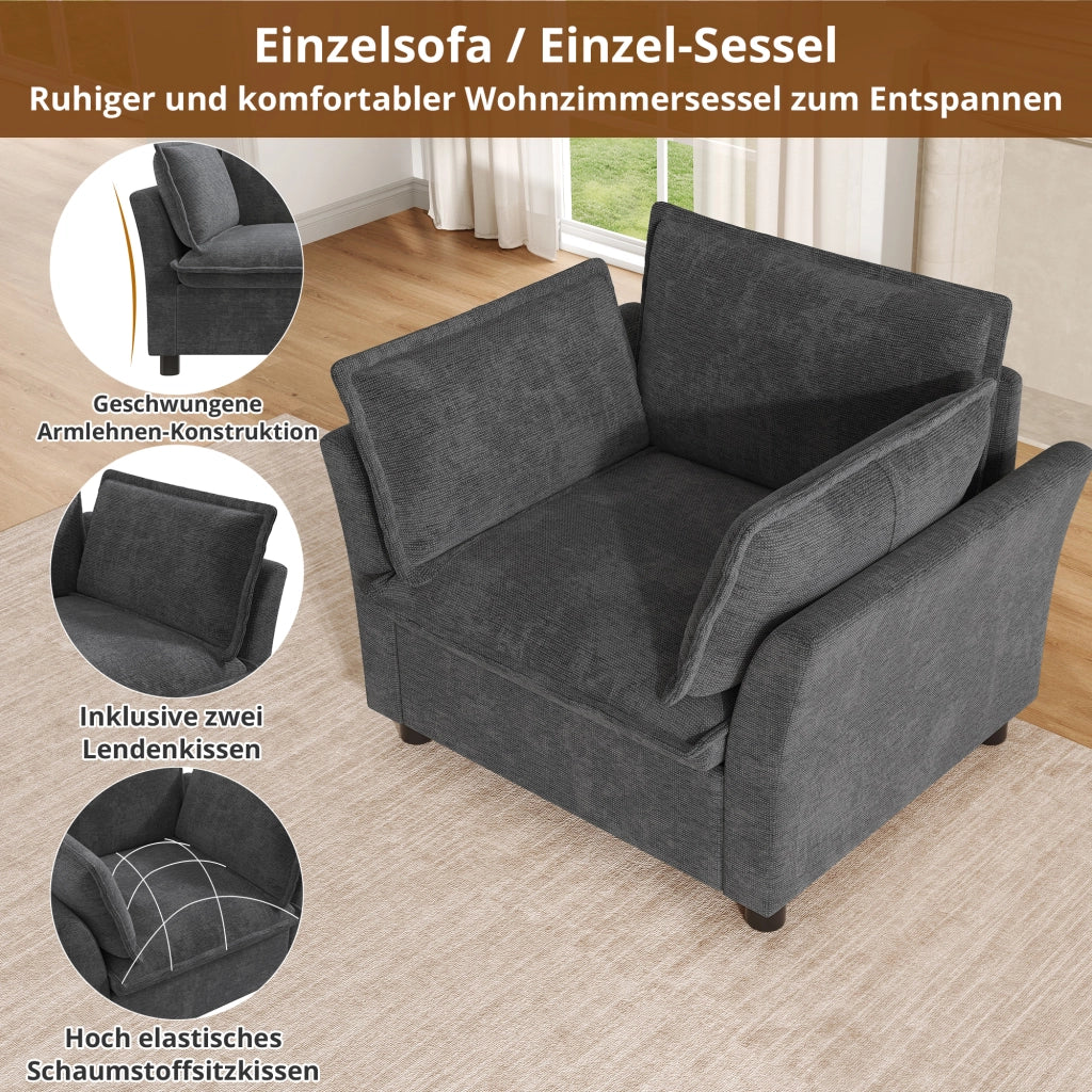 Divano modulare 3 posti con divano 2 posti e poltrona in tessuto chenille per soggiorno e relax moderno grigio