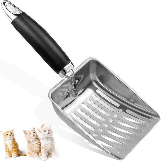 Scoopa metallica per gabbie - Scoopa per gabbie in acciaio inossidabile - Scoopa robusta per gabbie - Scoopa per gabbie - Facile da pulire - Adatto per gabbie - Nero lucido
