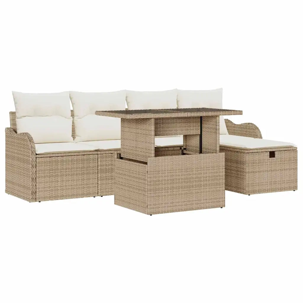 Set Divano da Giardino con cuscino 6 pcs Beige Poly Rattan