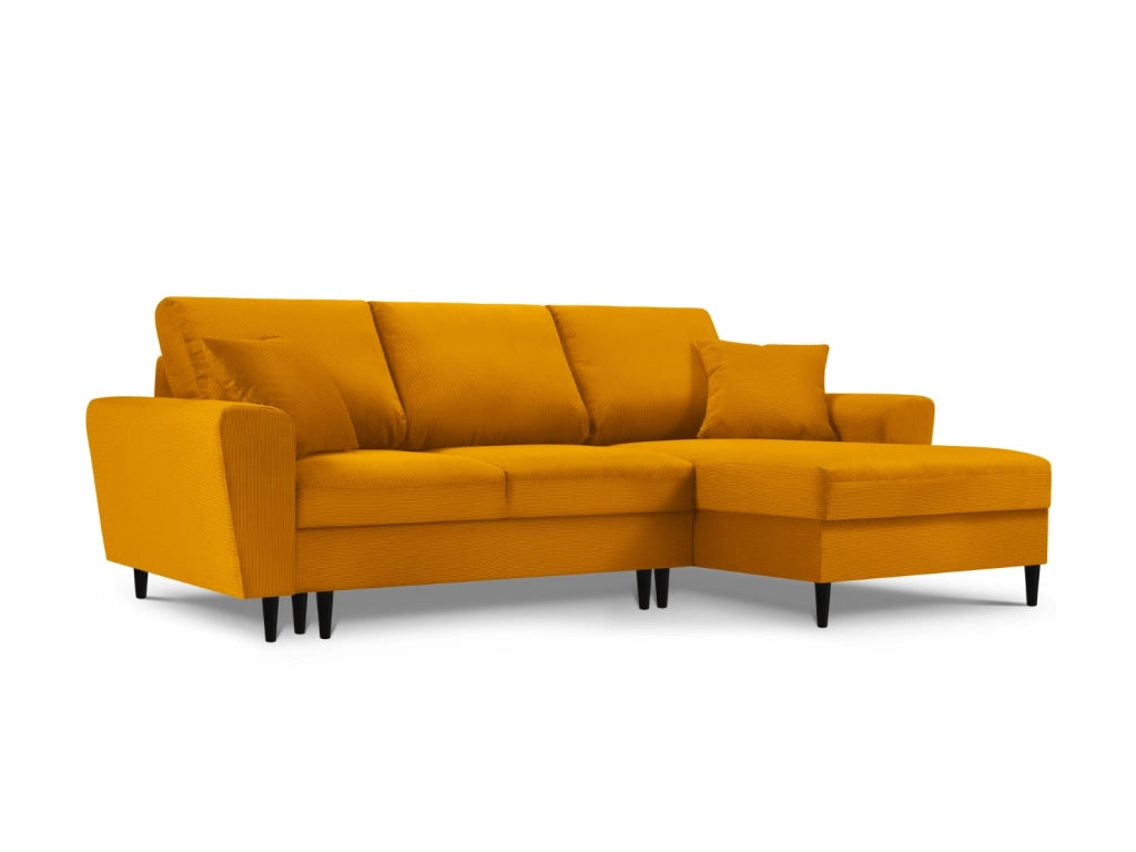 Cosmopolitan Design - Divano convertibile angolare destro con contenitore "Kyoto" 4 posti in velluto a coste giallo 