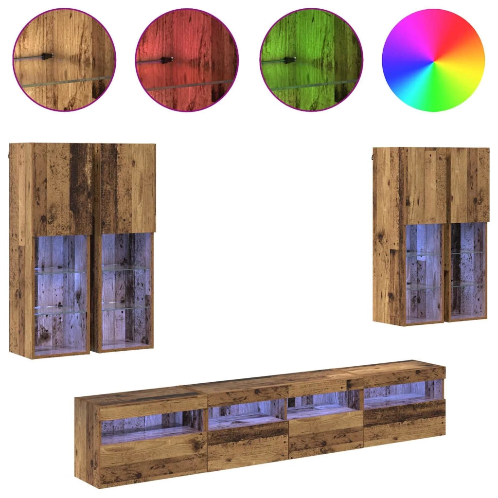 Set Mobile TV a Muro con Luci LED con led 7 pcs Legno vecchio 3402794