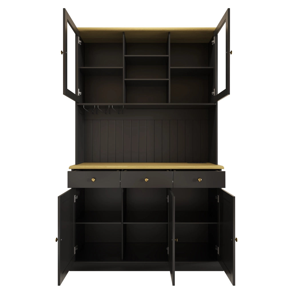 BUFFET 120x40x191 cm Nero in Pannello di legno con portasbicchieri e prese USB-A/USB-C