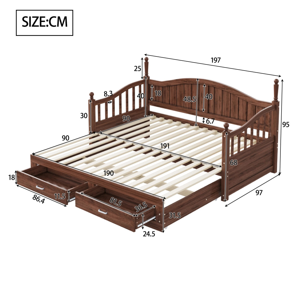 Divano letto estraibile 90/180 x 190 cm in legno noce