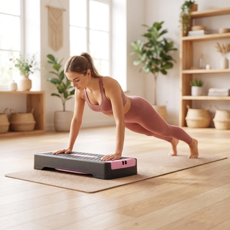 Stepper regolabile in altezza con fasce elastiche, tappetino antiscivolo, rosa