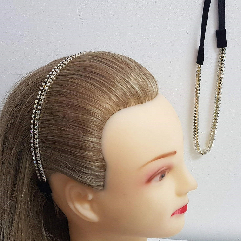 Trade Shop - Set 3 Fasce Fascia 3 Fili Nero Oro Argento Elastico Ferma Capelli Cerchietto -