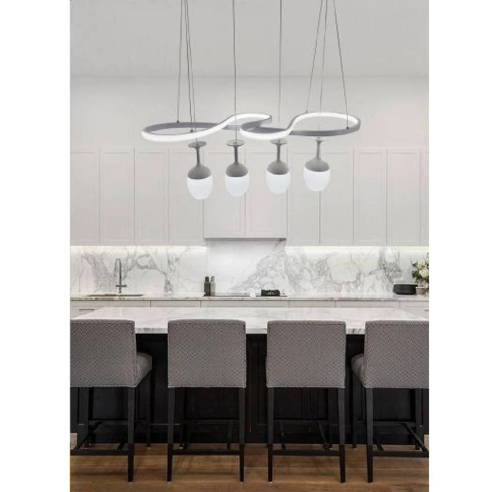 Trade Shop - Lampadario A Led Curve Bianco 4 Punti Luce 68 Watt Luce 3000k 4000k 6500k Lp-24b -