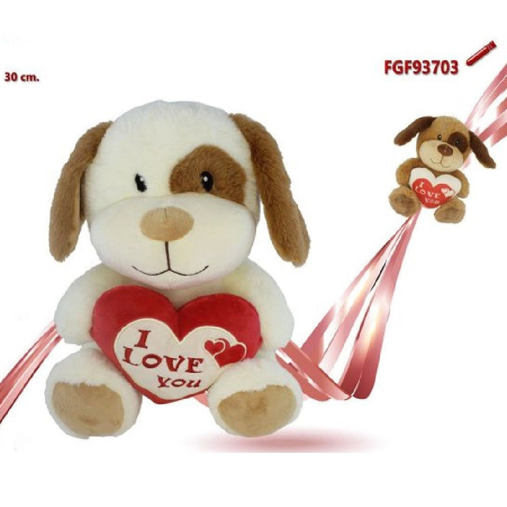 Trade Shop - Peluche Cane Con Cuore Scritta "i Love You" 30cm Idea Regalo San Valentino 93703 -