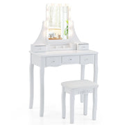 Tavolo da trucco con specchio illuminato 80 x 40 x 136 cm 5 cassetti e comodo sgabello stile moderno MDF bianco 20_0014017