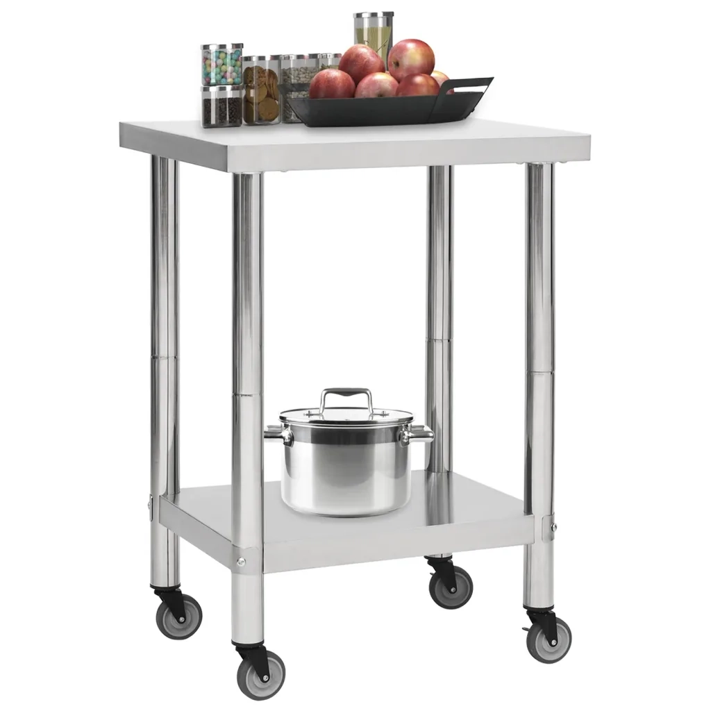 Tavolo da Lavoro Cucina con Ruote 60x30x85 cm in Acciaio Inox CFW3444532