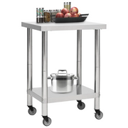 Tavolo da Lavoro Cucina con Ruote 60x30x85 cm in Acciaio Inox CFW3444532