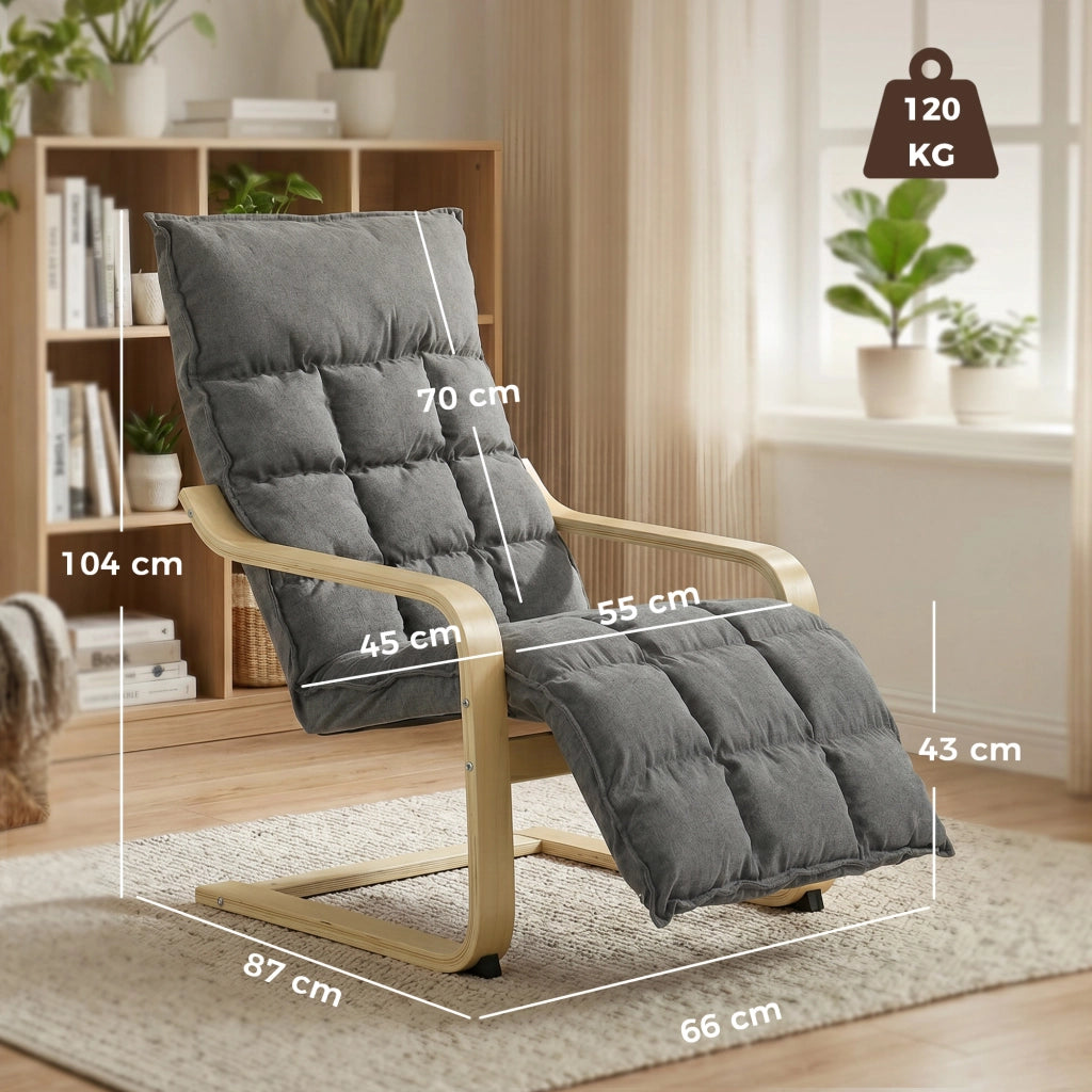 Poltrona Relax Reclinabile con Poggiapiedi in Tessuto Grigio ¨C Zephmum ¨C 100x90x110