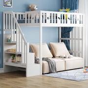 LETTO a soppalco con scala 90x200 cm in legno massello bianco