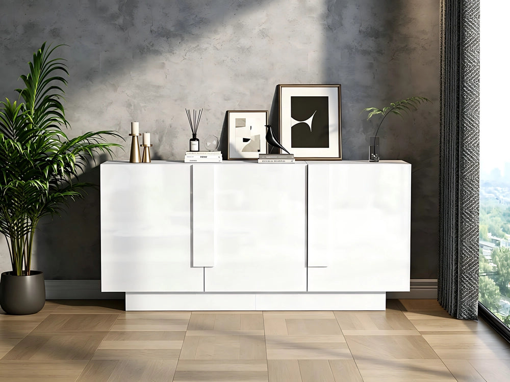 Credenza da Soggiorno con 3 Ante e 6 Ripiani ¨C MINIMAL ¨C Bianco Lucido, 160x60x35