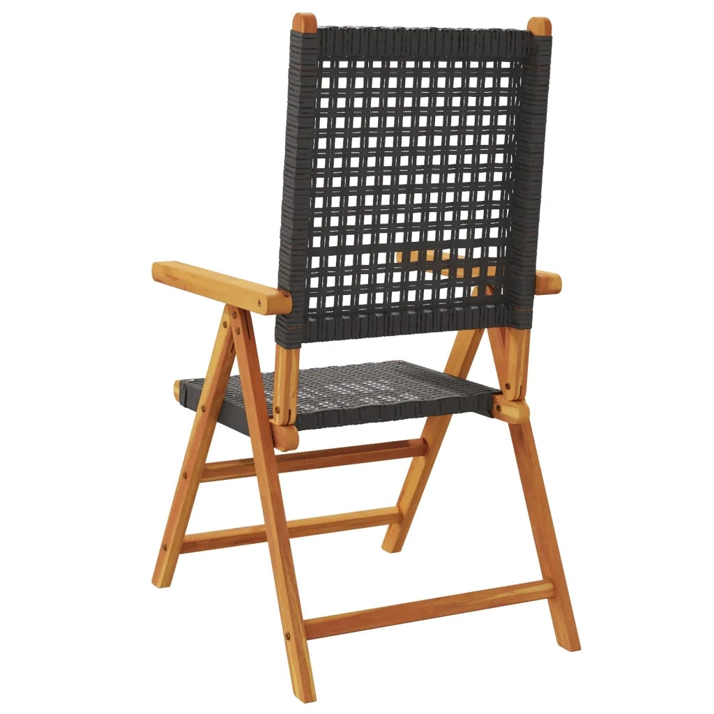 Sedie Giardino Reclinabili 4 pz | Sedie da Esterno Nere Polyrattan e Legno Massello