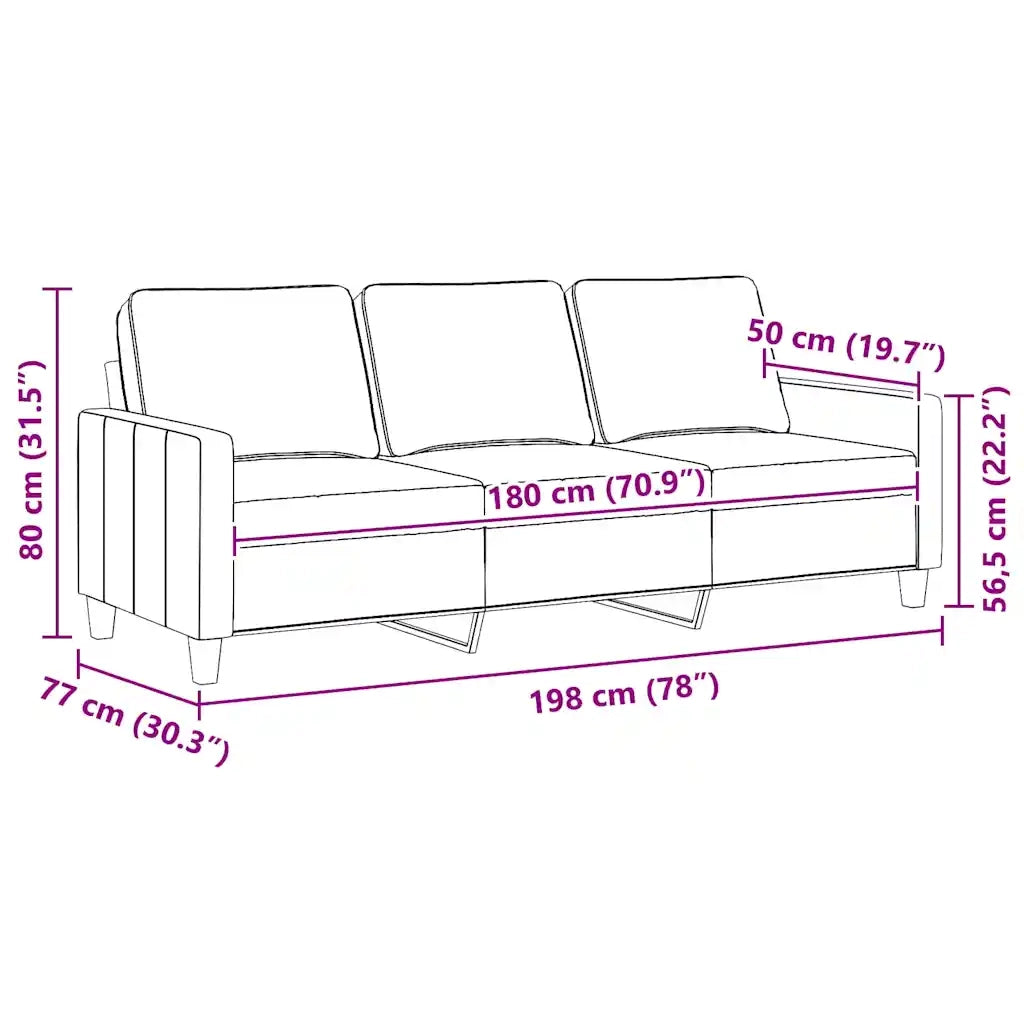 Divano a 3 Posti Crema 180 cm in Tessuto 359173