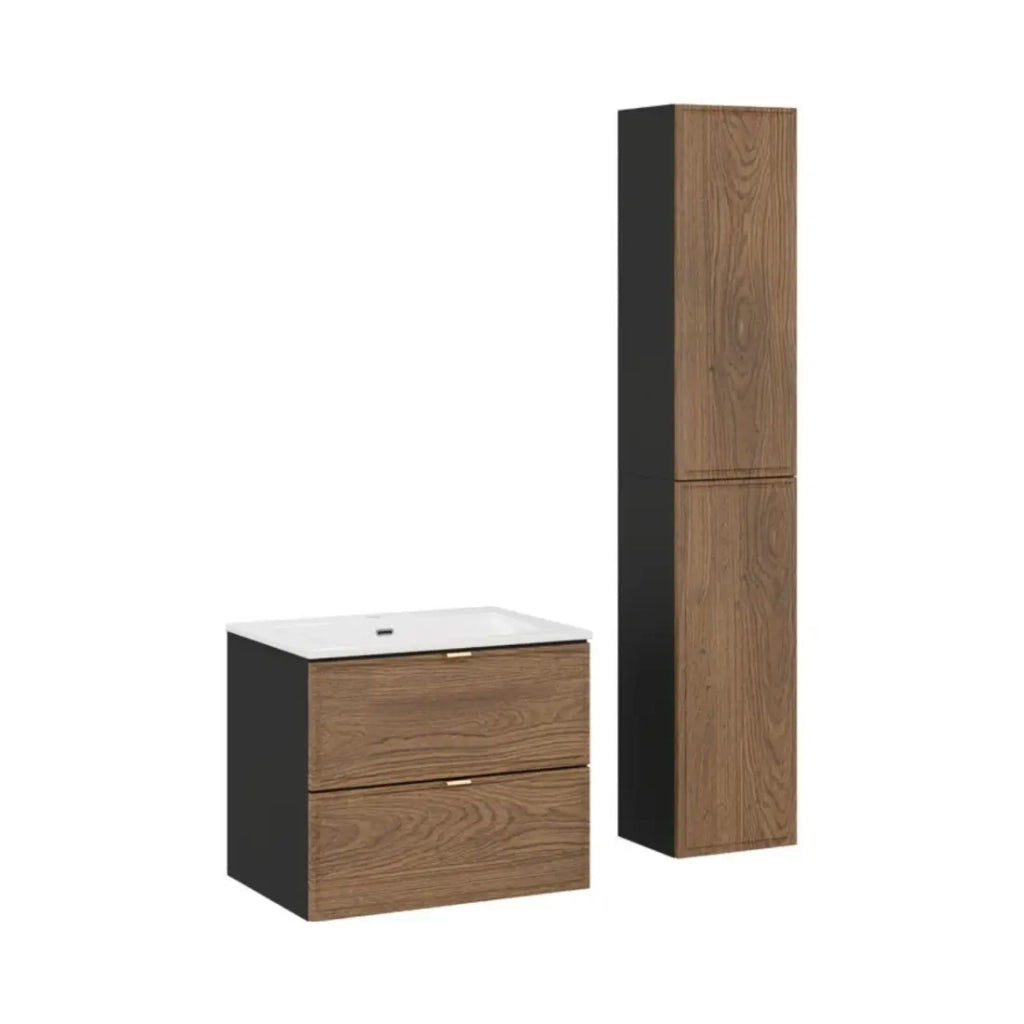 Set da bagno SAVIA: mobile sotto lavabo 60cm + lavabo da incasso bianco + mobili da stoccaggio