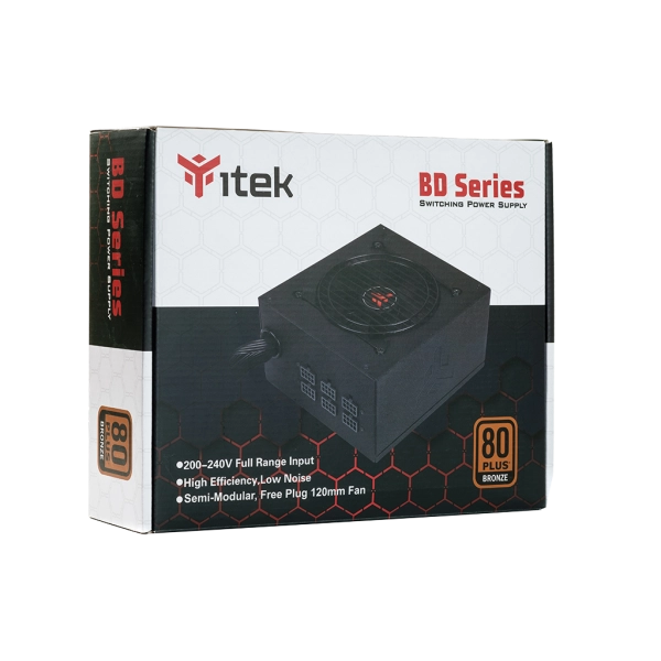 Alimentatore Itek BD600 - 600W Output - Semi-Modulare - Ventola HDB 12cm - 80 Plus EU Bronze - PFC Attivo - ATX