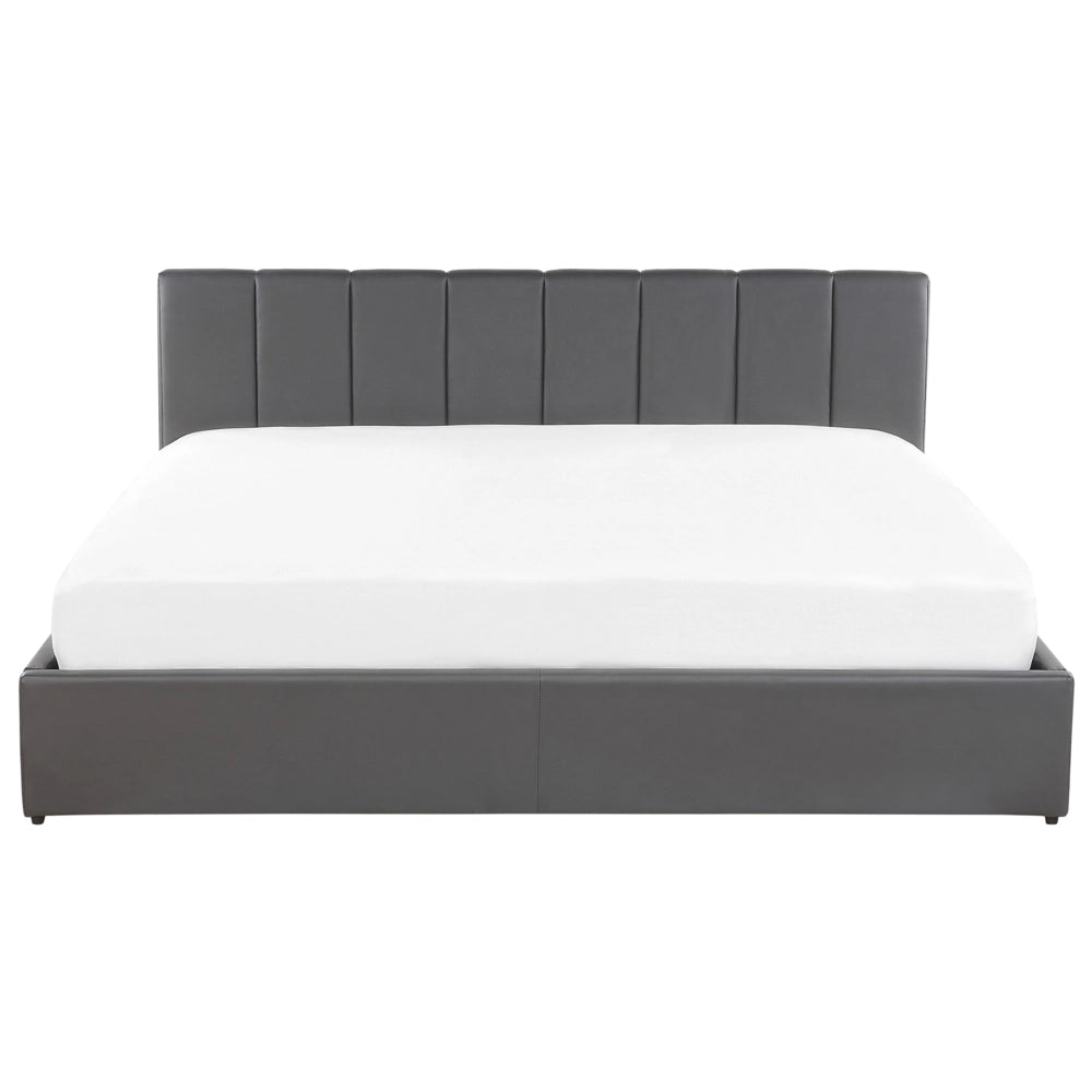 Letto contenitore Rivestimento in ecopelle grigia 180 x 200 cm con testiera a doghe