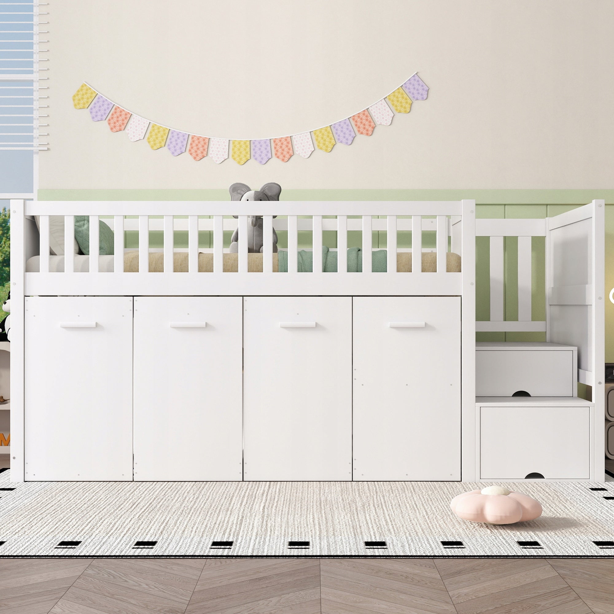 Letto a castello 90x200 con scrivania e armadio - Xylo - Bianco