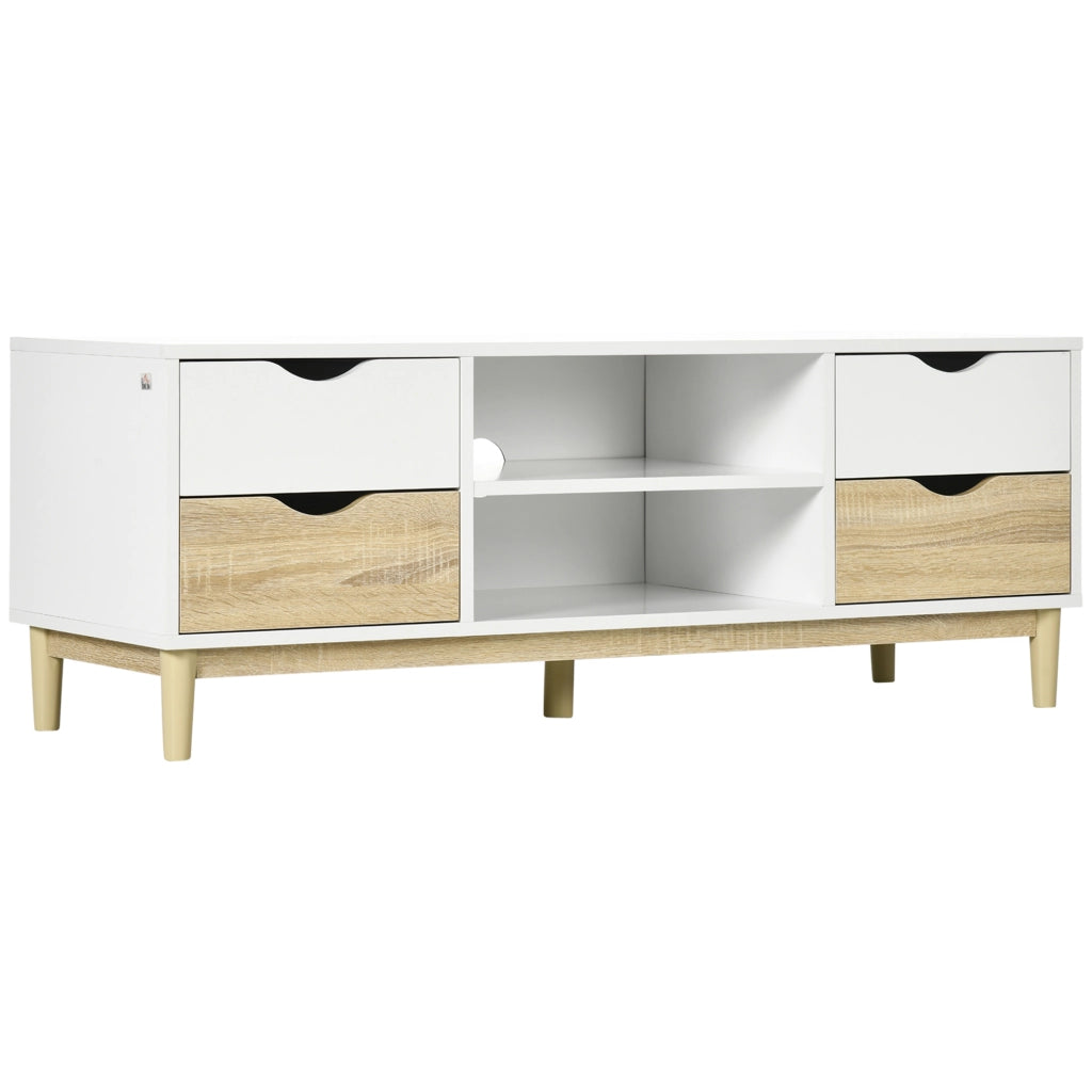 Mobile TV con mensole e cassetti per televisori fino a 55 pollici ¨C Minimal ¨C Bianco e rovere 120x40x44,5 cm