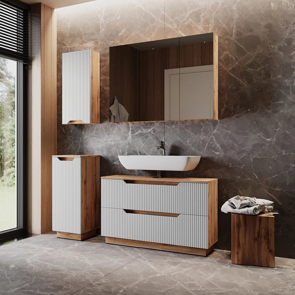Vicco Set di mobili da bagno Rovere/bianco a strisce 4 parti