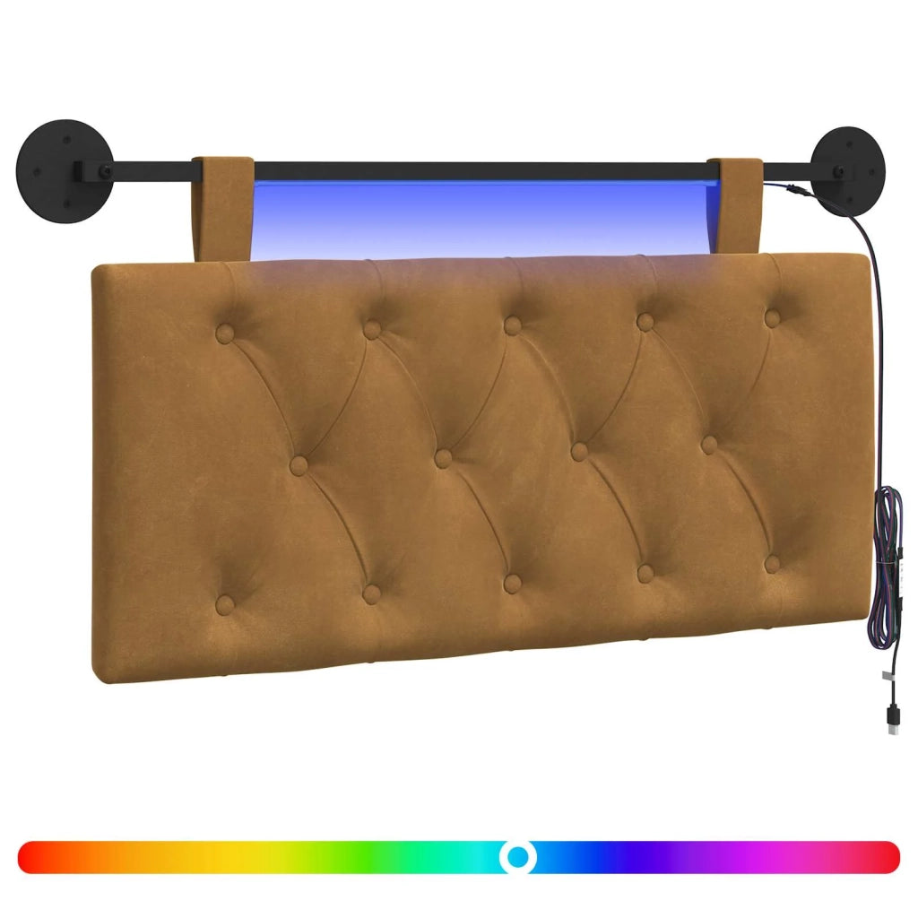 Testiera | Testata sospesa Con luce LED Marrone Velluto