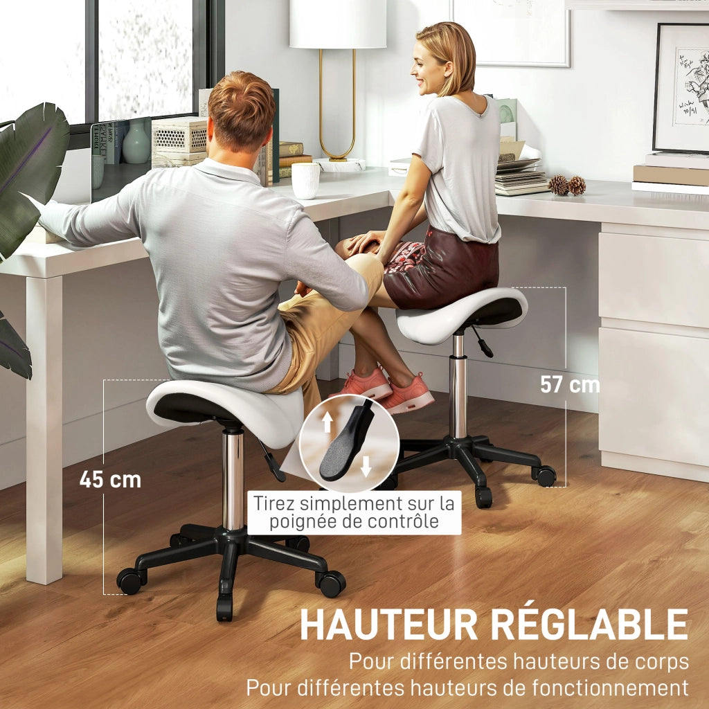 Sgabello da ufficio con rotelle e sedile ergonomico ¨C zephmum ¨C bianco 48x47x45-57cm