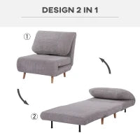 Poltrona Letto Reclinabile 2 in 1 con Seduta Extra-Large, Effetto Velluto, Grigio