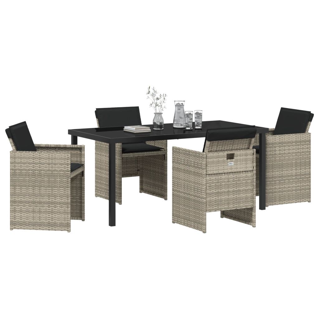Set da Pranzo da Giardino con Cuscini Grigio Chiaro in Polyrattan