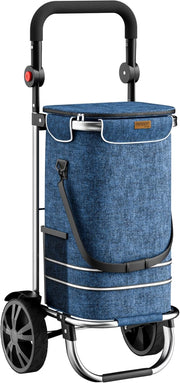 Carrello della Spesa 3in1 56L fino a 50 kg Borsa Pieghevole Rimovibile Carrellino Portaspesa Trolley Blu