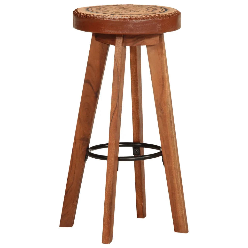 Sgabelli da Bar 2 pz in Vera Pelle e Legno Massello di Acacia 348164