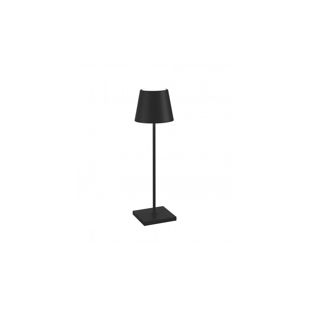 Lampada a led da tavolo Poldina Pro Nera ricaricabile e dimmerabile con batteria fino a 12 ore. Da esterno IP65.