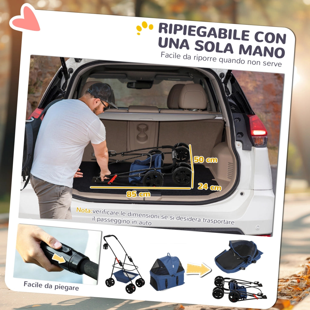 Passeggino per Cani 3 in 1 Pieghevole ¨C zephmum ¨C Blu