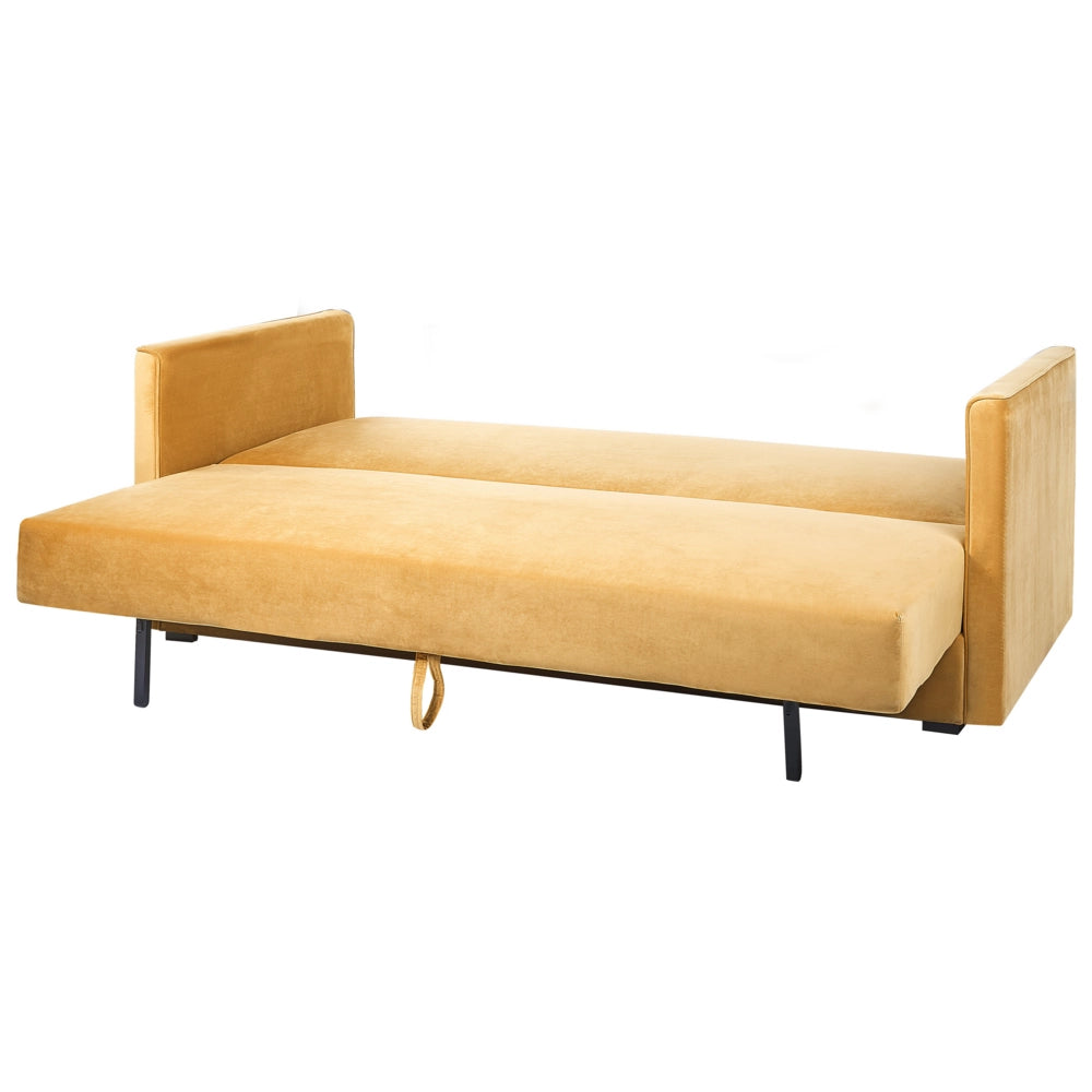 Divano letto in velluto giallo con 3 posti con vano portaoggetti e cuscini sfoderabili stile moderno classico soggiorno