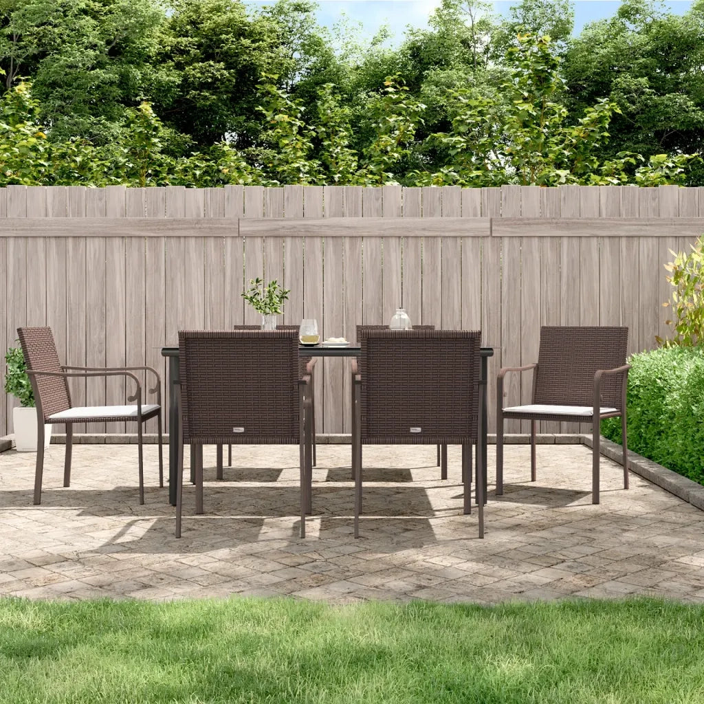 Set Pranzo da Giardino 7 pz con Cuscini in Polyrattan e Acciaio 3186962