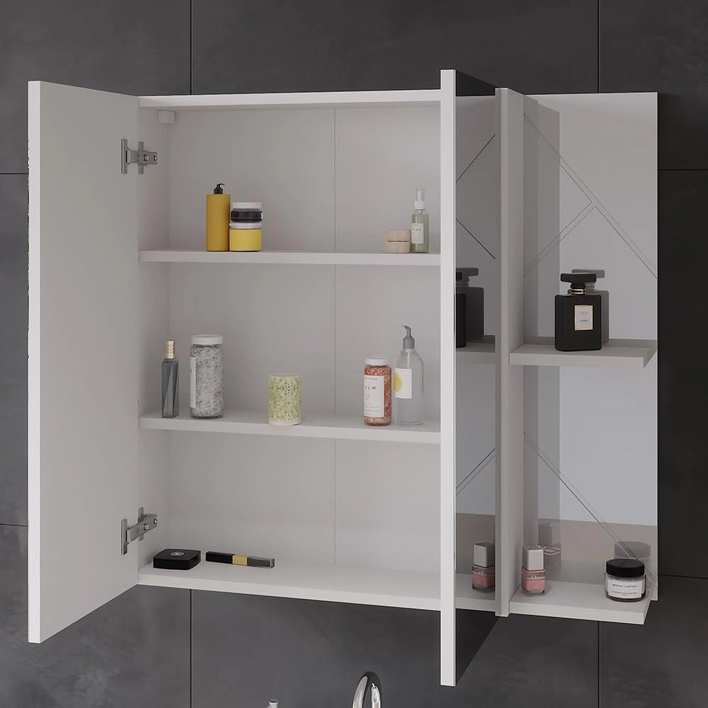 Mobile a specchio per il bagno Irma, Bianco lucido, 80 x 75 cm